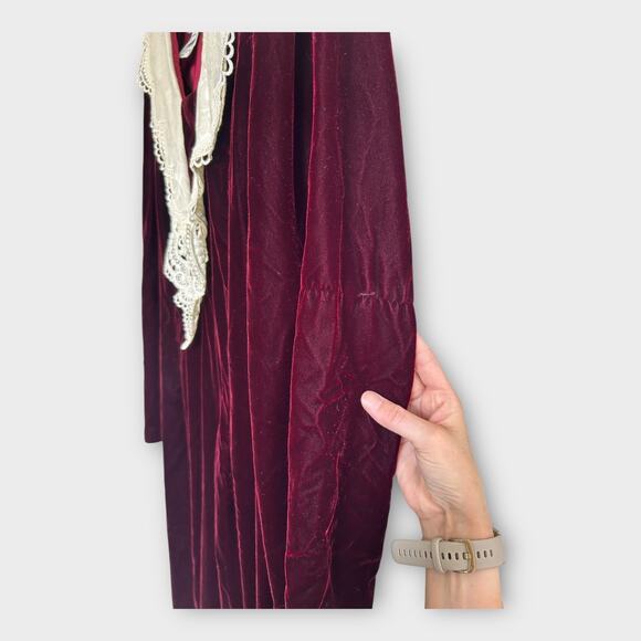 NEW Vintage 90s Scott McClintock Dress 24W Burgundy Velvet Sheath Lace Collar - Picture 2 of 10